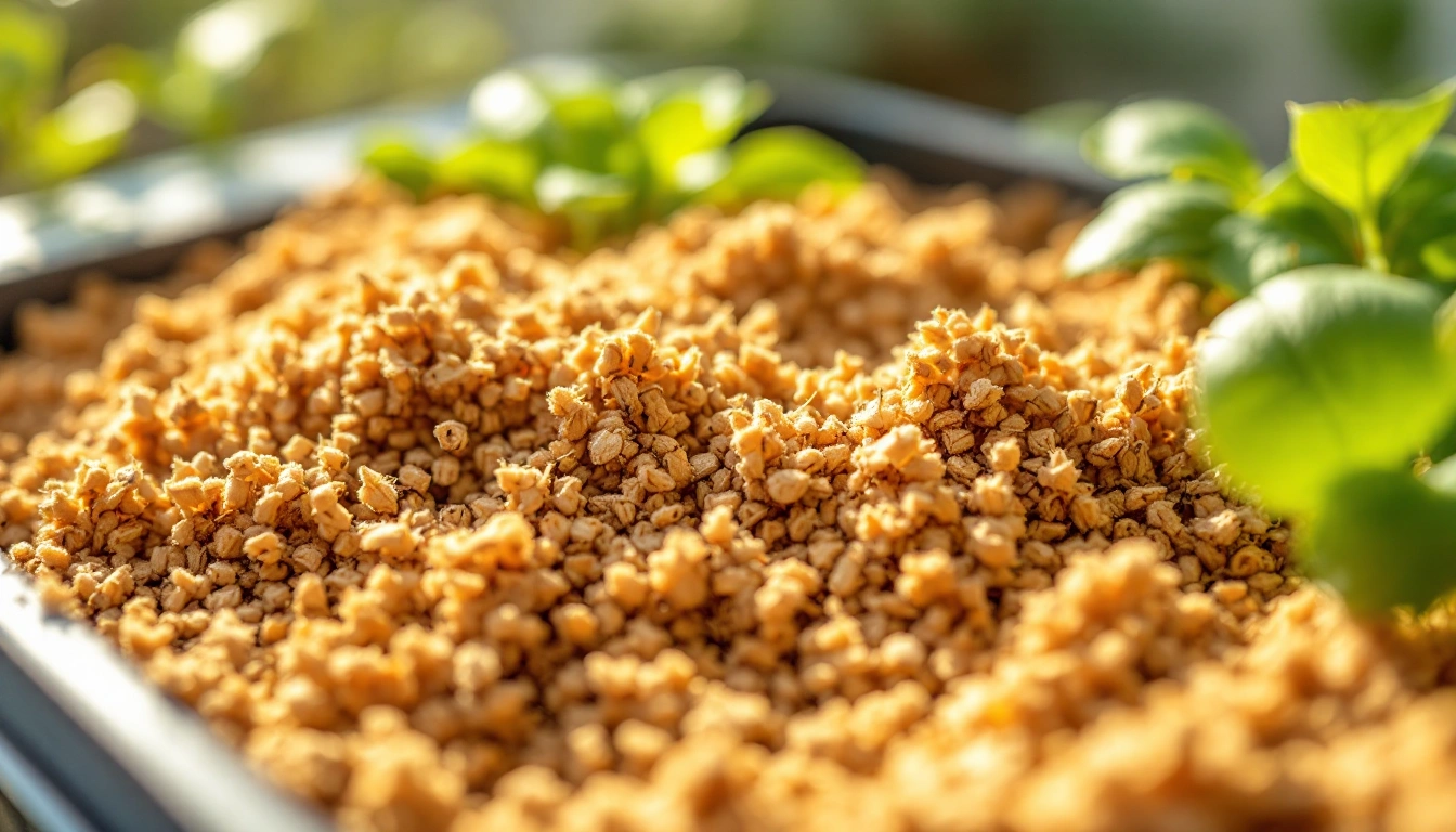 Coco coir fiber in a hydroponic tray in sunlight