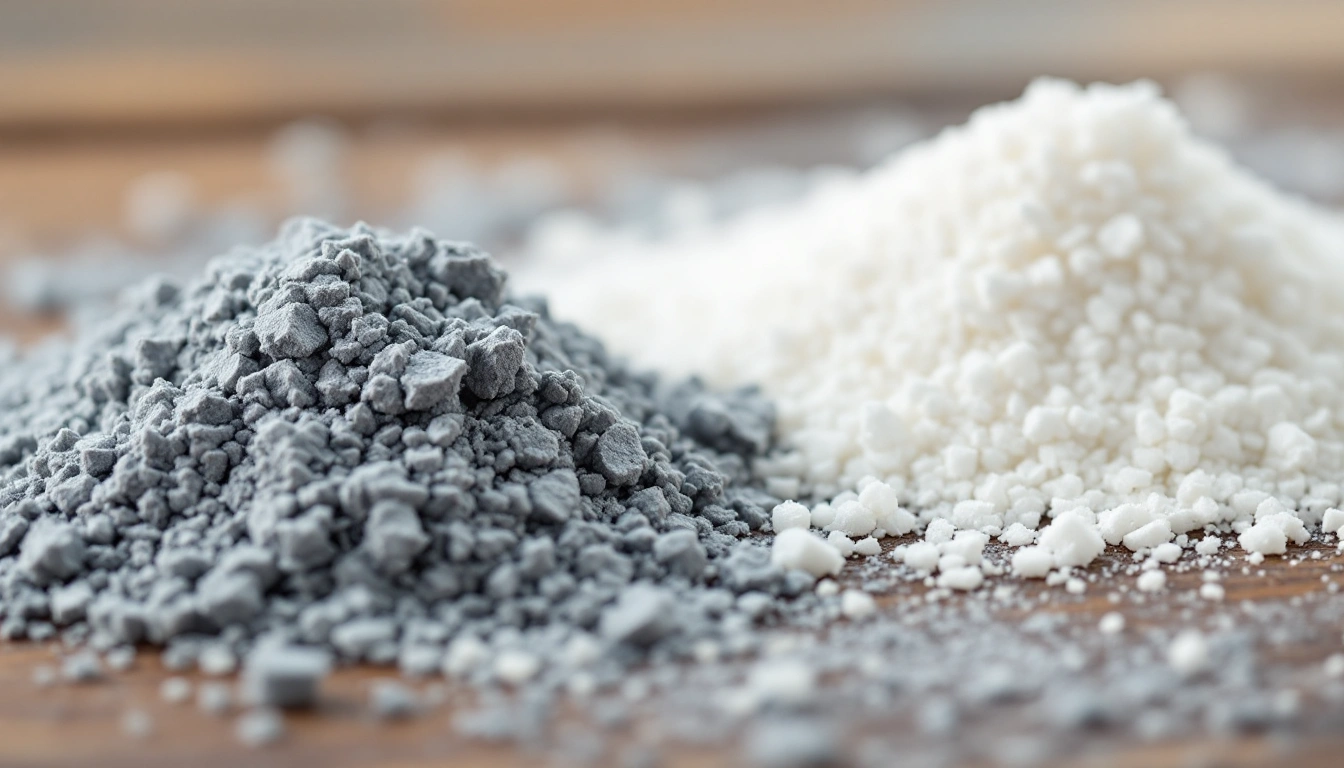 A pile of grey pumice next to a pile of white perlite