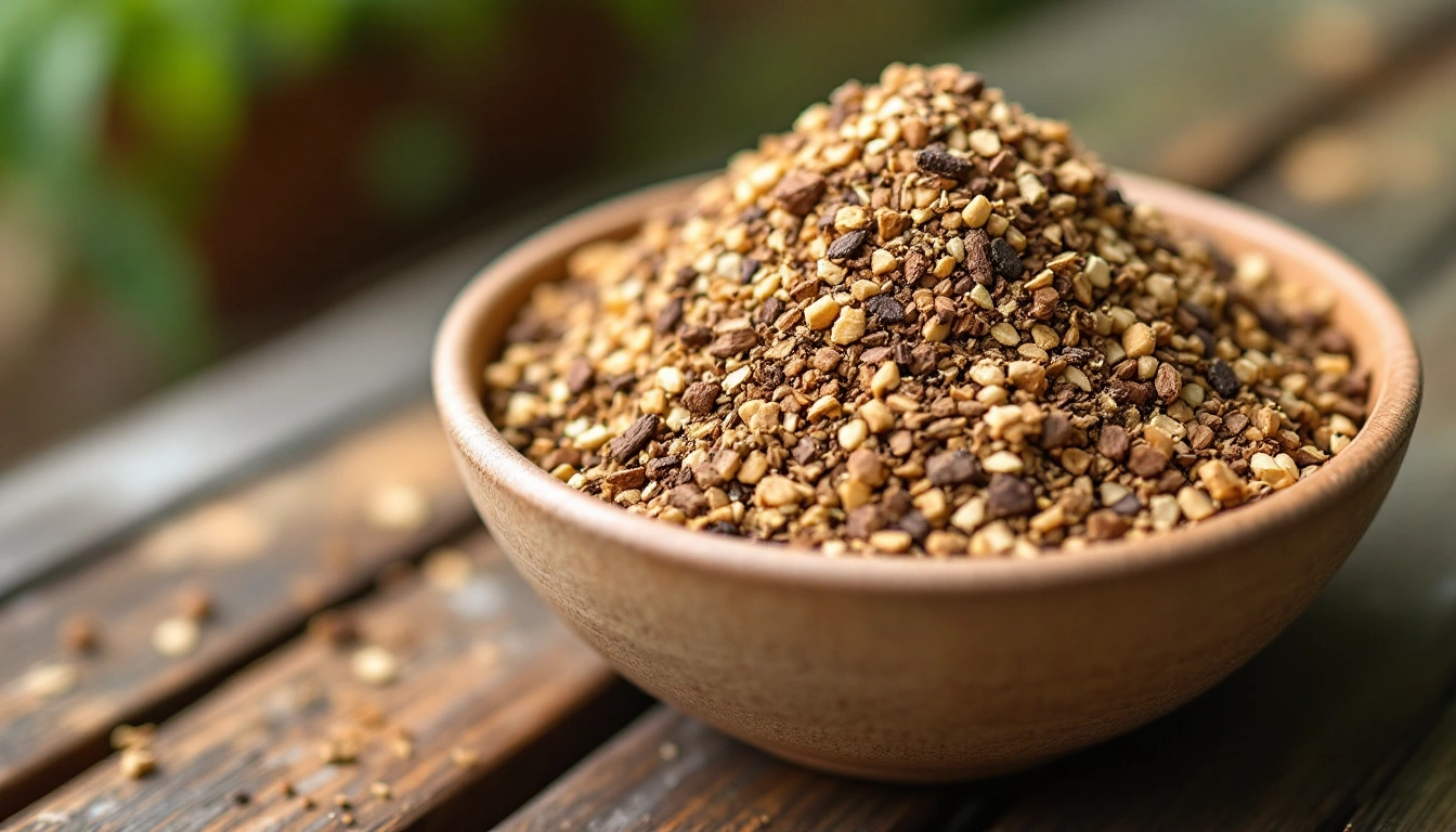 A soilless potting mix of bark, coir and perlite in a bowl