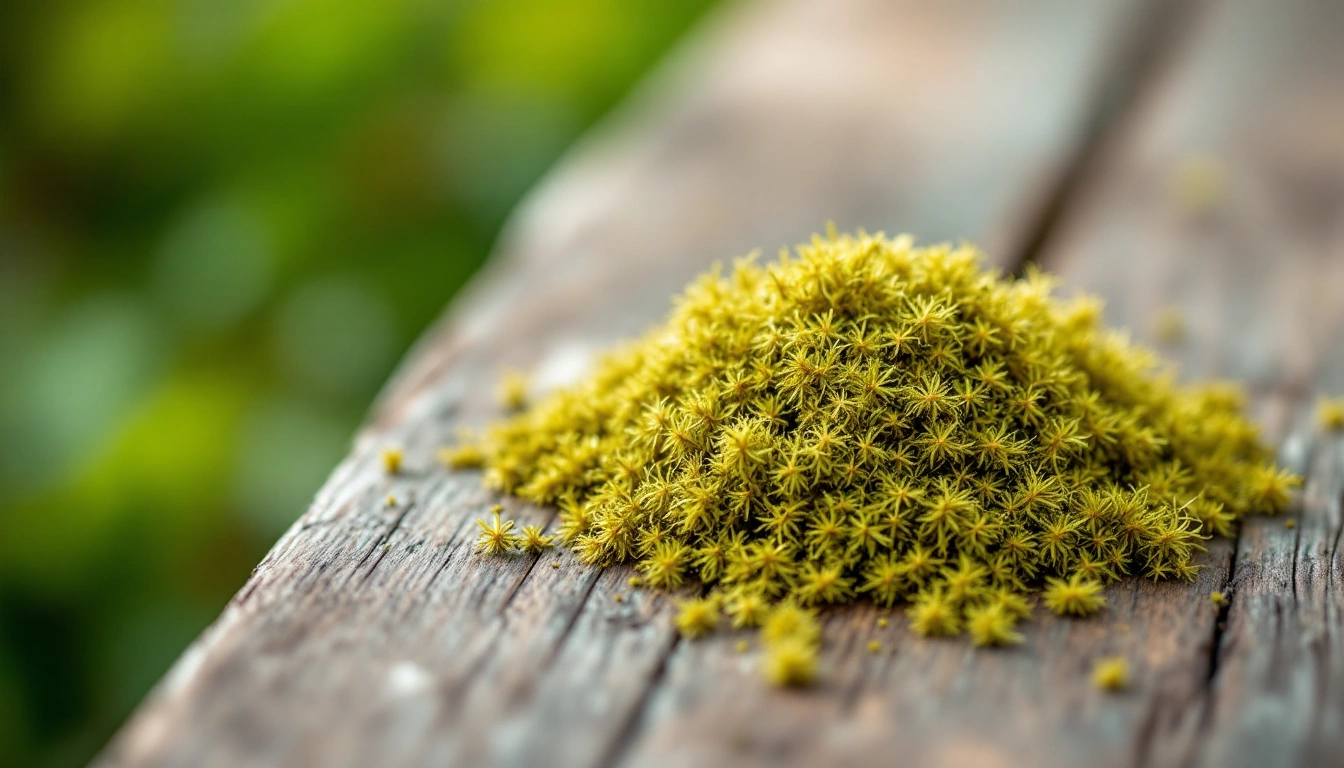 A handful of dried sphagnum moss on a wooden bench